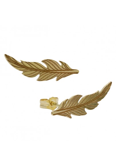 18K YELLOW GOLD FEATHER EAR CLIMBER EARRINGS