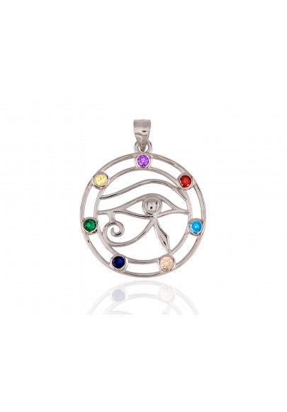 COLGANTE OJO DE HORUS 7 CHAKRAS PLATA DE LEY