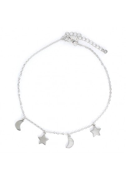 TOBILLERA LUNAS Y ESTRELLAS PLATA DE LEY