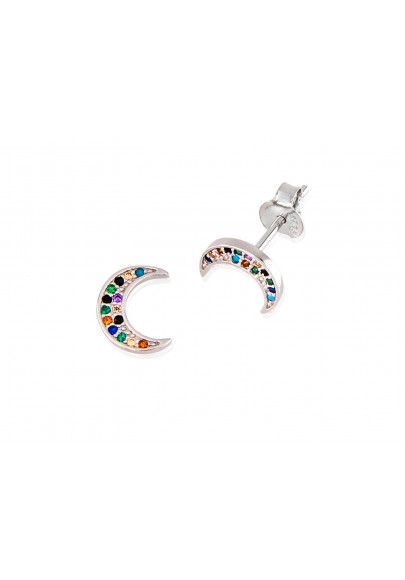 STERLING SILVER MOON EARRINGS WITH COLOURFUL CUBIC ZIRCONIA