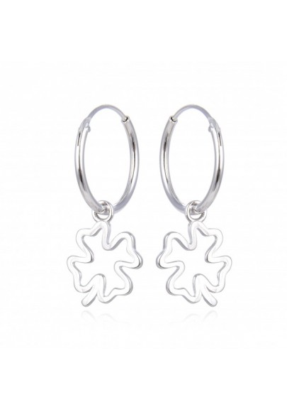 STERLING SILVER HOOP EARRINGS WITH A FOUR-LEAF CLOVER