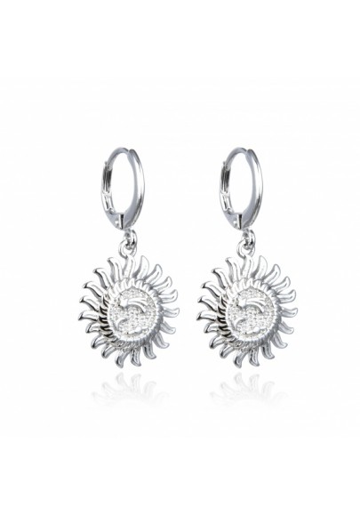 RHODIUM PLATED STERLING SILVER SUN PENDANT EARRINGS