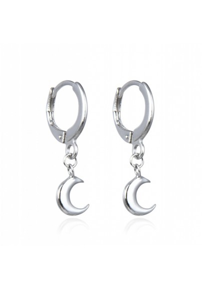 RHODIUM PLATED STERLING SILVER MOON PENDANT EARRINGS