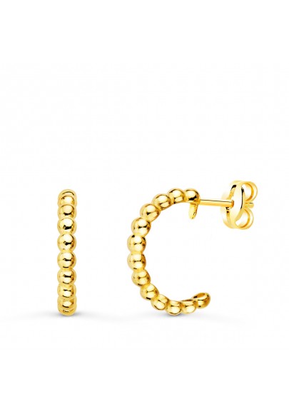 18K GOLD 14 MM HOOP EARRINGS WITH BEADS