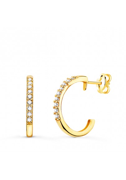 18K GOLD HOOP EARRINGS WITH ZIRCONIA-14 MM