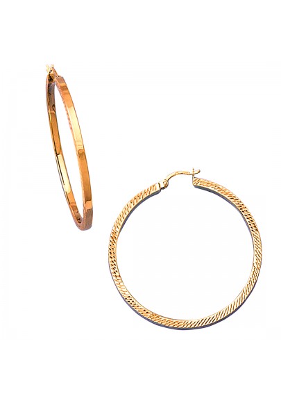 18K GOLD 40 MM HOOP EARRINGS WITH RELIEF