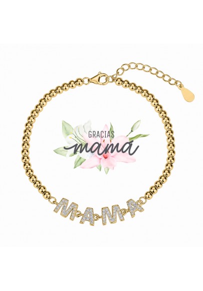 PULSERA MAMÁ PLATA CHAPADA EN ORO