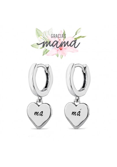 PENDIENTES ARITO PLATA CORAZÓN MAMÁ