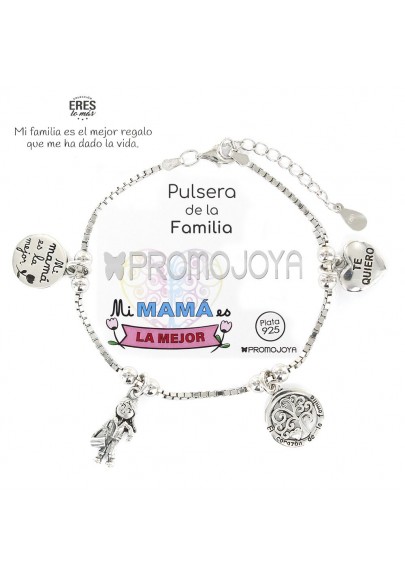 PULSERA FAMILIA MAMÁ "ERES LO MÁS" PLATA DE LEY