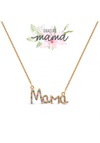 COLLAR PLATA MULTICOLOR MAMÁ BAÑO ORO