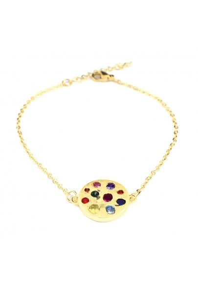 GOLD PLATED STAINLESS STEEL COLOURFUL STONES BRACELET