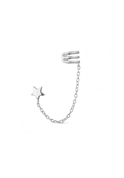 STERLING SILVER EAR CUFF EARRING WITH CHAIN AND STAR