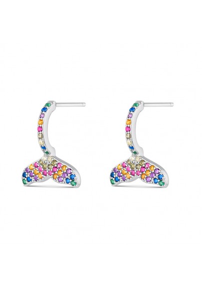 PENDIENTES ARITOS COLA DE BALLENA MULTICOLOR PLATA DE LEY