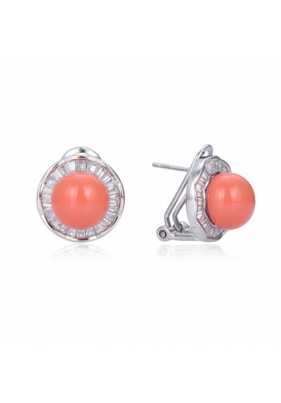 PENDIENTES PLATA OMEGA CON PIEDRA CORAL