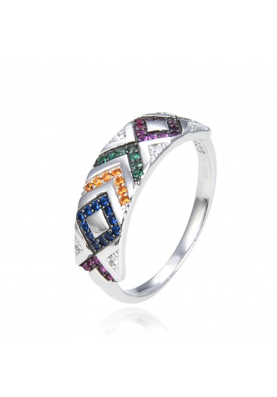 STERLING SILVER MULTICOLOURED STONES RING