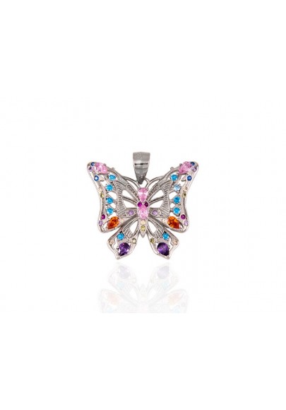 STERLING SILVER MULTICOLOURED BUTTERFLY PENDANT