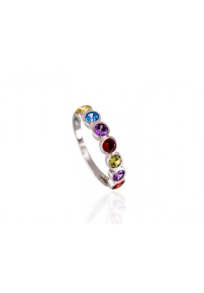 ANILLO PLATA DE LEY CON CIRCONITAS MULTICOLOR