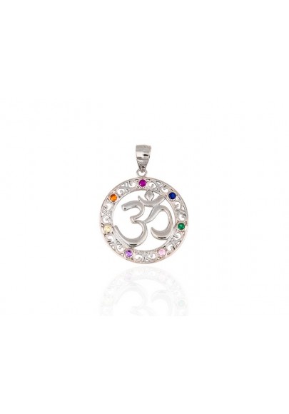 STERLING SILVER OM SYMBOL PENDANT WITH CUBIC ZIRCONIA