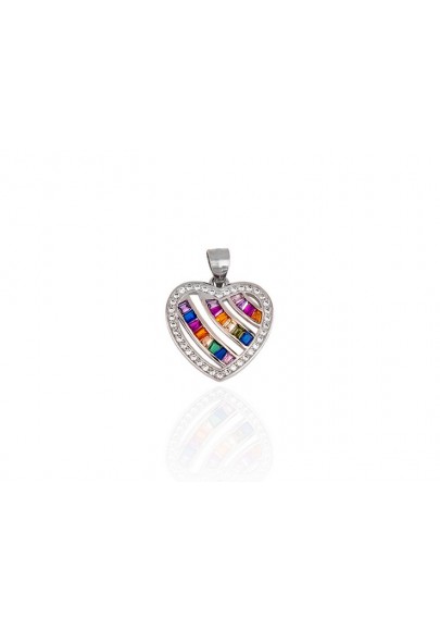 COLGANTE CORAZÓN CIRCONITAS MULTICOLOR PLATA DE LEY