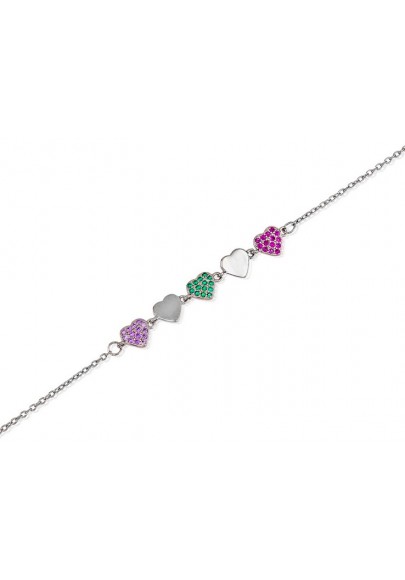 STERLING SILVER MULTICOLOURED HEARTS BRACELET