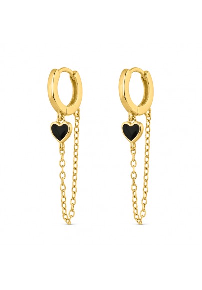 GOLD PLATED STERLING SILVER HEART EARRINGS WITH CHAIN