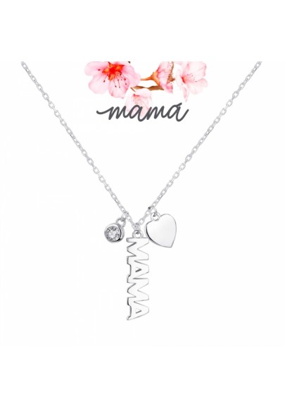 COLLAR PLATA MAMÁ CON CORAZÓN Y CIRCONITA