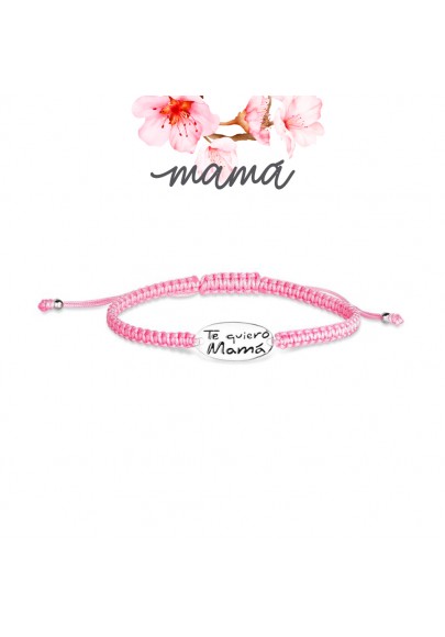 PINK NYLON BRACELET WITH SILVER LOGO-TE QUIERO MAMÁ