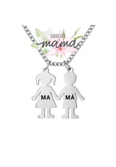 STAINLESS STEEL DOLLS GIRL AND BOY NECKLACE