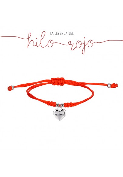 RED THREAD BRACELET WITH STERLING SILVER MAMÁ HEART