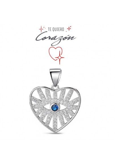 STERLING SILVER  HEART PENDANT WITH CUBIC ZIRCONIA AND AN EYE