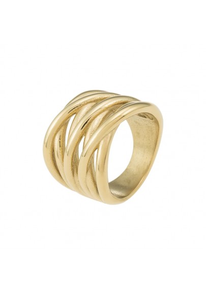 ANILLO ACERO BAÑO DE ORO TRINITY BANDAS CRUZADAS