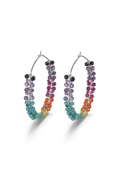 PENDIENTES ARO PLATA DE LEY CON PIEDRAS MULTICOLOR NATURALES