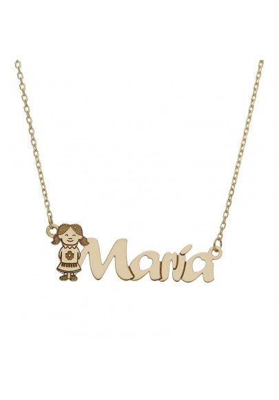 18K YELLOW GOLD NECKLACE WITH ENGRAVED NAME AND GIRL FOR MUM