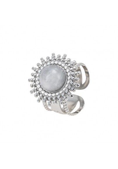 STAINLESS STEEL SUN RING WITH WHITE STONE