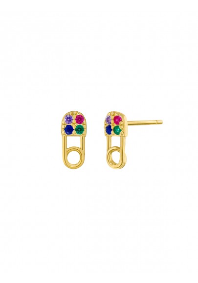 PENDIENTES IMPERDIBLE PLATA DE LEY BAÑO DE ORO CON CIRCONITAS DE COLORES D02001/AD