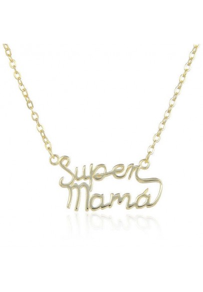 COLLAR SÚPER MAMÁ PLATA BAÑO ORO