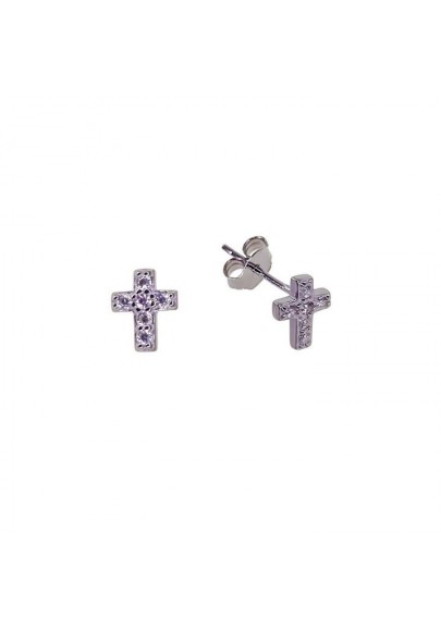 STERLING SILVER CROSS EARRINGS WITH CUBIC ZIRCONIA