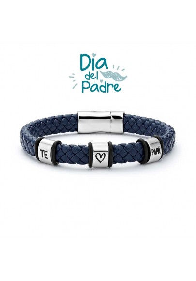 PULSERA HOMBRE ACERO CUERO TRENZADO TE QUIERO PAPÁ