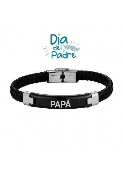 PULSERA HOMBRE ACERO CUERO NEGRO PAPÁ