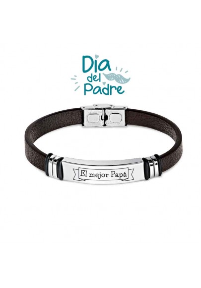 PULSERA HOMBRE ACERO CUERO EL MEJOR PAPÁ