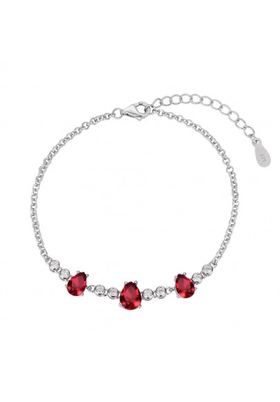 PULSERA CHATONES Y GOTAS COLOR ROJO PLATA DE LEY