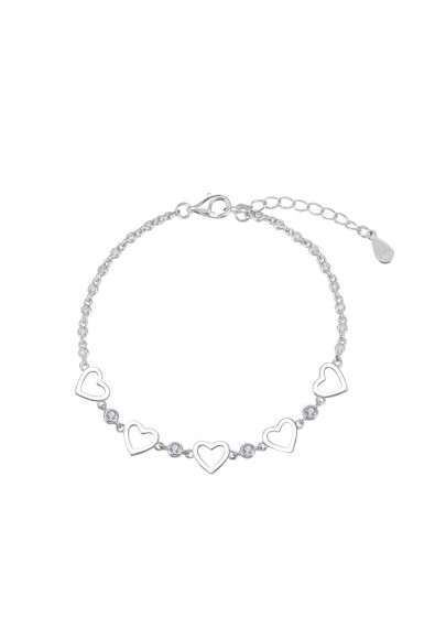 PULSERA CHATONES DE CIRCONITAS Y CORAZONES PLATA DE LEY