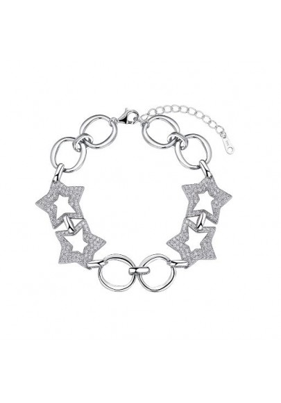 PULSERA DE CIRCONITA AROS LISOS CON ESTRELLAS PAVÉS PLATA DE LEY