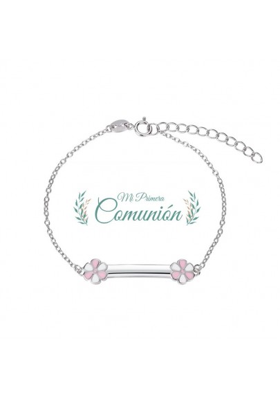 PULSERA CON DOS FLORES ESMALTADAS PLATA DE LEY