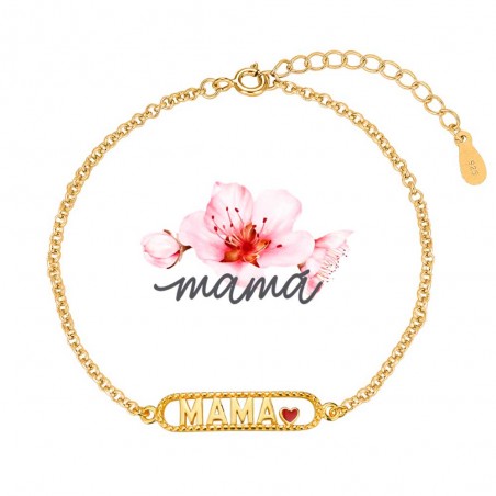 PULSERA MAMÁ CORAZÓN ESMALTE PLATA DE LEY BAÑO ORO 9119337