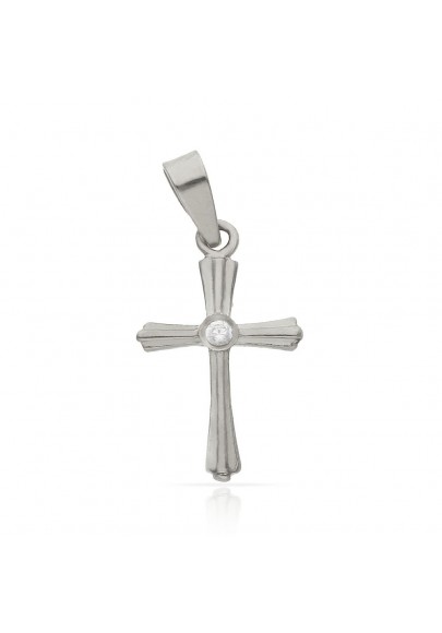 18K WHITE GOLD CROSS PENDANT WITH CUBIC ZIRCONIA-11X17MM