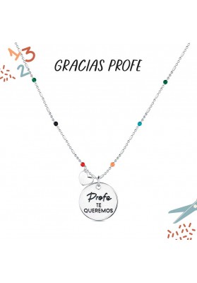 COLLAR PROFE PLATA DE LEY Y BOLITAS PROFE TE QUEREMOS