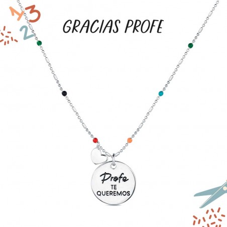 COLLAR PROFE PLATA DE LEY Y BOLITAS PROFE TE QUEREMOS