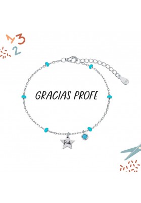 PULSERA PLATA DE LEY PROFE BOLAS TURQUESA Y ESTRELLA