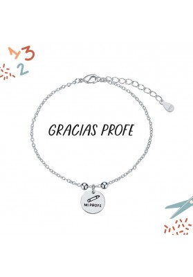 PULSERA PLATA DE LEY PROFE CON DISCO Y LÁPIZ